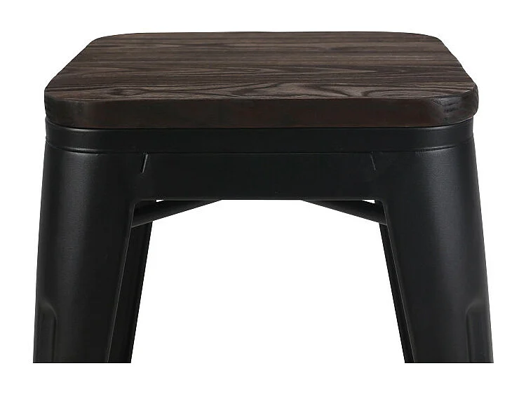 Lot de 4 tabourets en métal noir mat style industriel et assise en bois foncé - Hauteur 46 cm