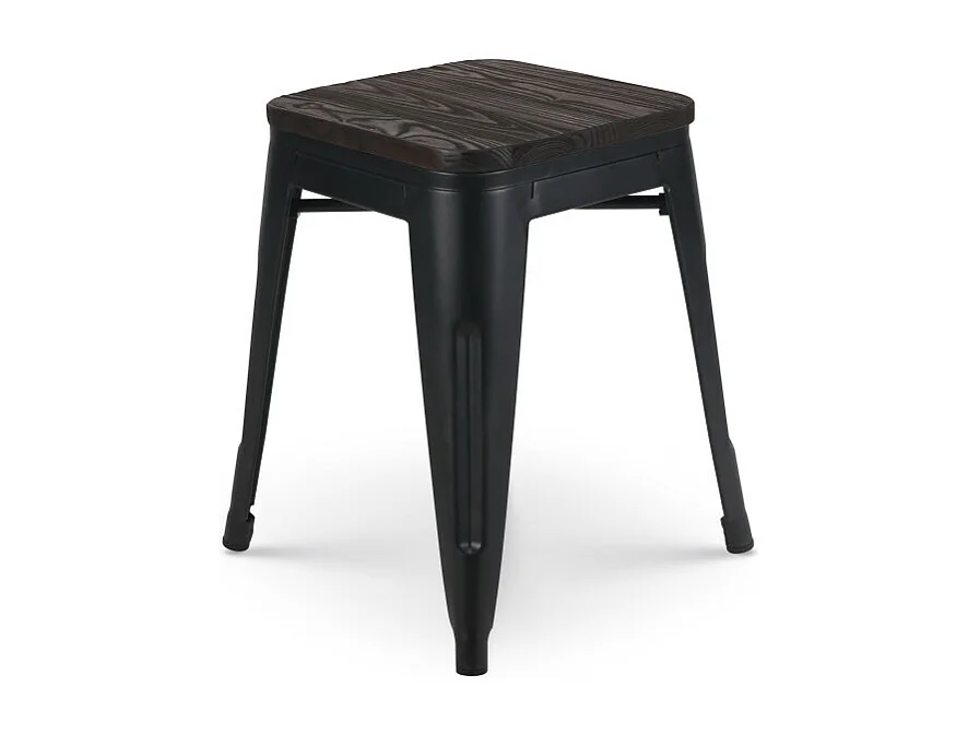 Lot de 4 tabourets en métal noir mat style industriel et assise en bois foncé - Hauteur 46 cm