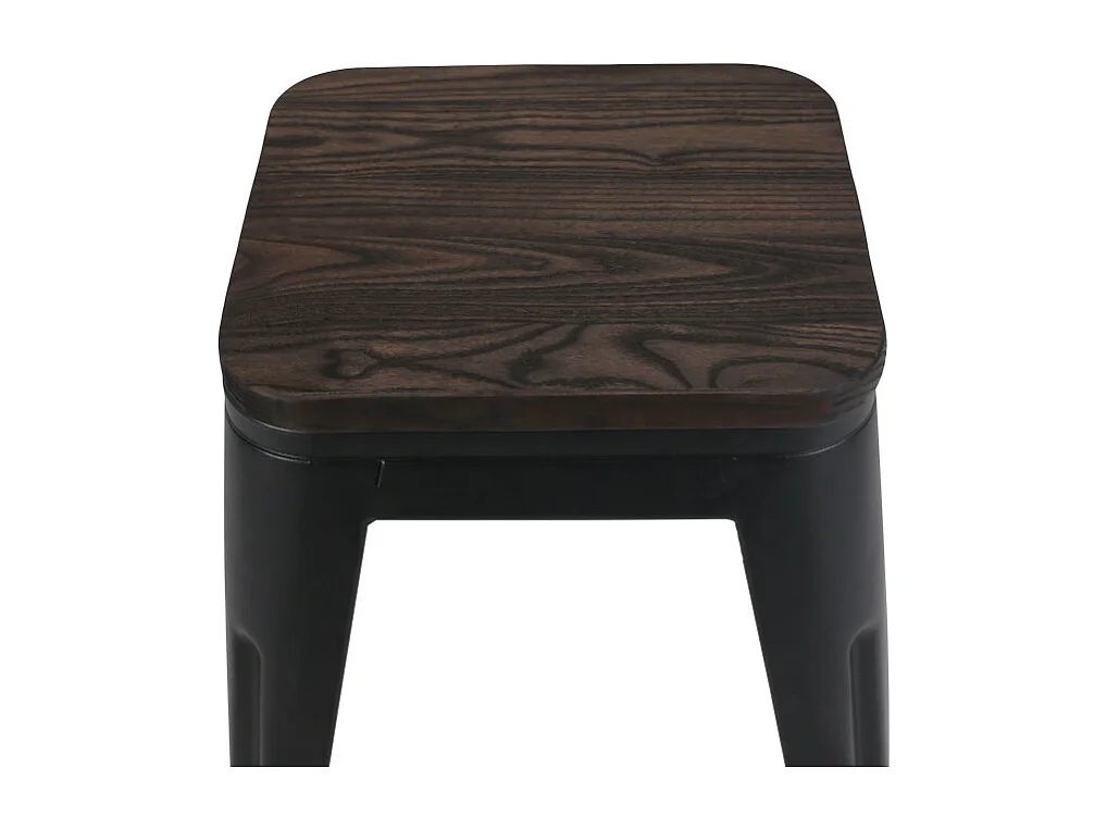 Lot de 4 tabourets en métal noir mat style industriel et assise en bois foncé - Hauteur 46 cm