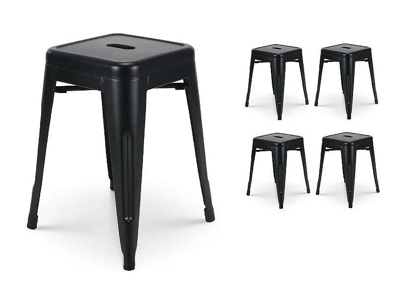Lot de 4 tabourets en métal noir mat style industriel - Hauteur 46 cm