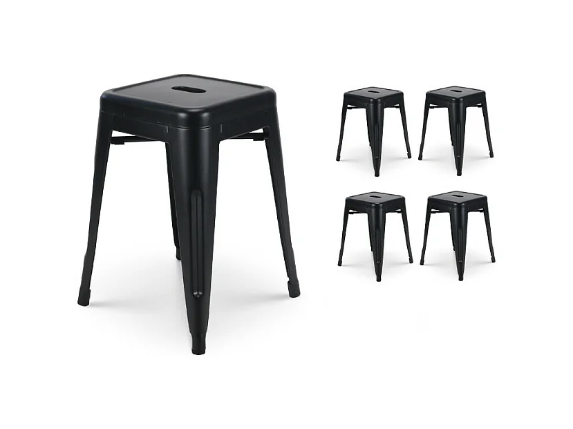 Lot de 4 tabourets en métal noir mat style industriel - Hauteur 46 cm