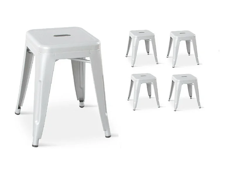 Lot de 4 tabourets en métal blanc mat style industriel - Hauteur 46 cm