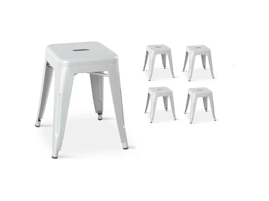 Lot de 4 tabourets en métal blanc mat style industriel - Hauteur 46 cm