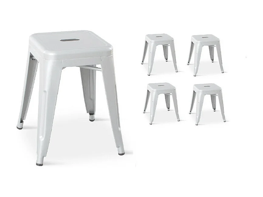 Lot de 4 tabourets en métal blanc mat style industriel - Hauteur 46 cm