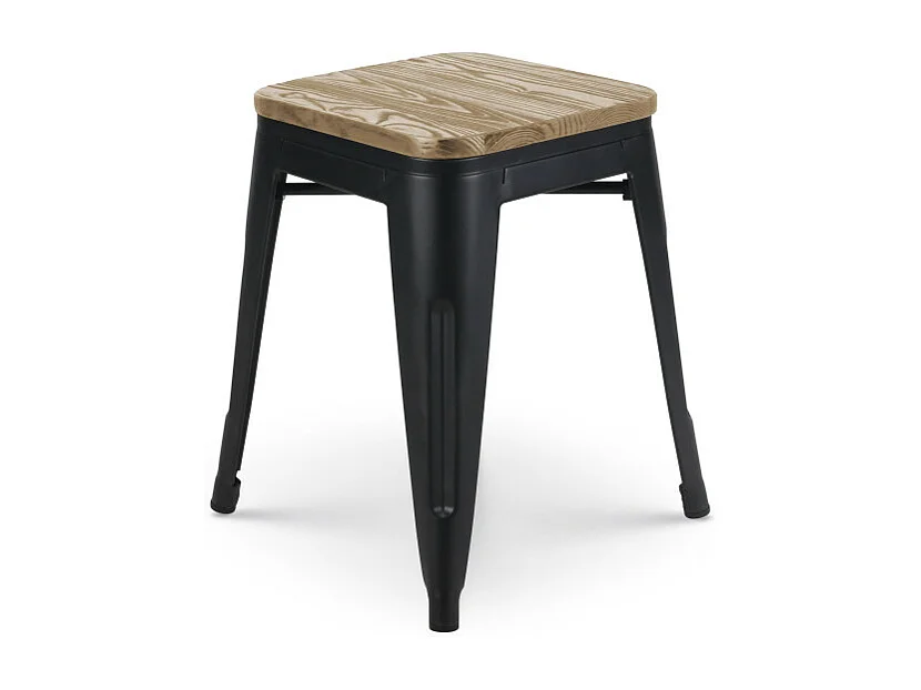 Tabouret en métal noir mat style industriel et assise en bois clair - Sans dossier - Hauteur 46 cm