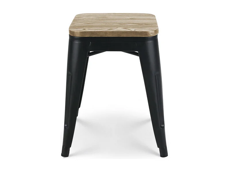 Tabouret en métal noir mat style industriel et assise en bois clair - Sans dossier - Hauteur 46 cm