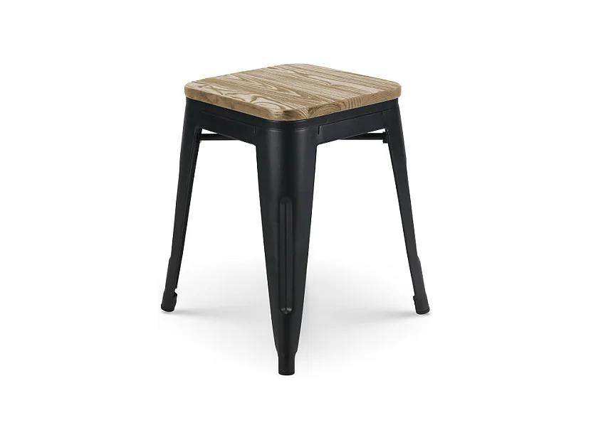Tabouret en métal noir mat style industriel et assise en bois clair - Sans dossier - Hauteur 46 cm