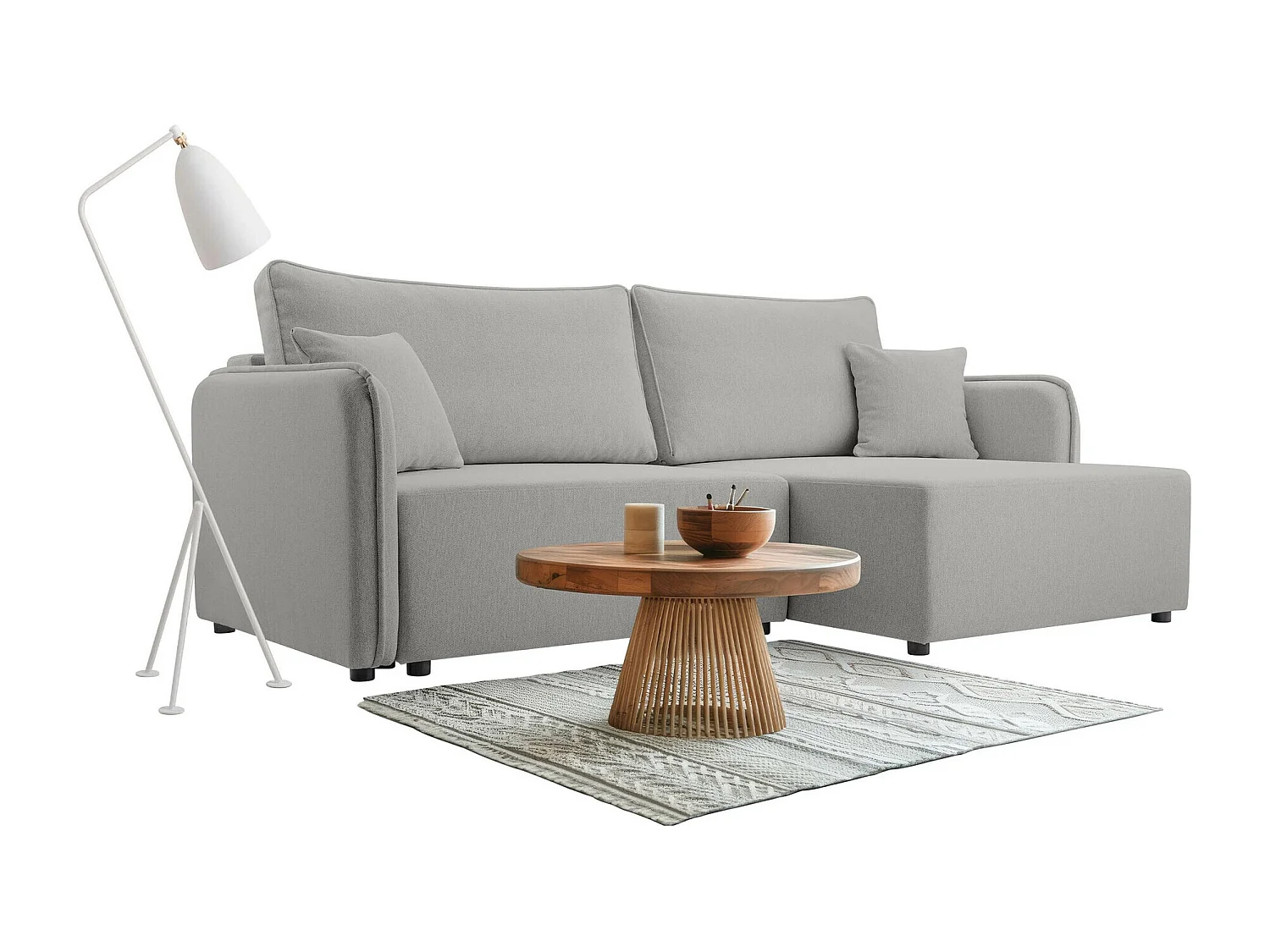 Sofá de canto TrendyNest 111, Cinzento, Funcionalidade de dormir