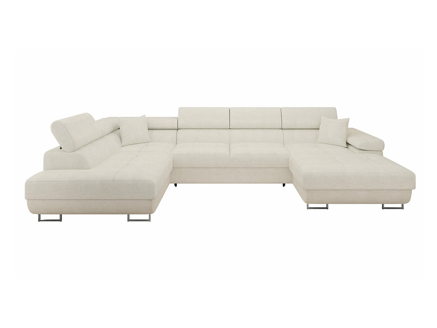 Canapé d'angle convertible 3 places en tissu blanc 346x203x70 cm