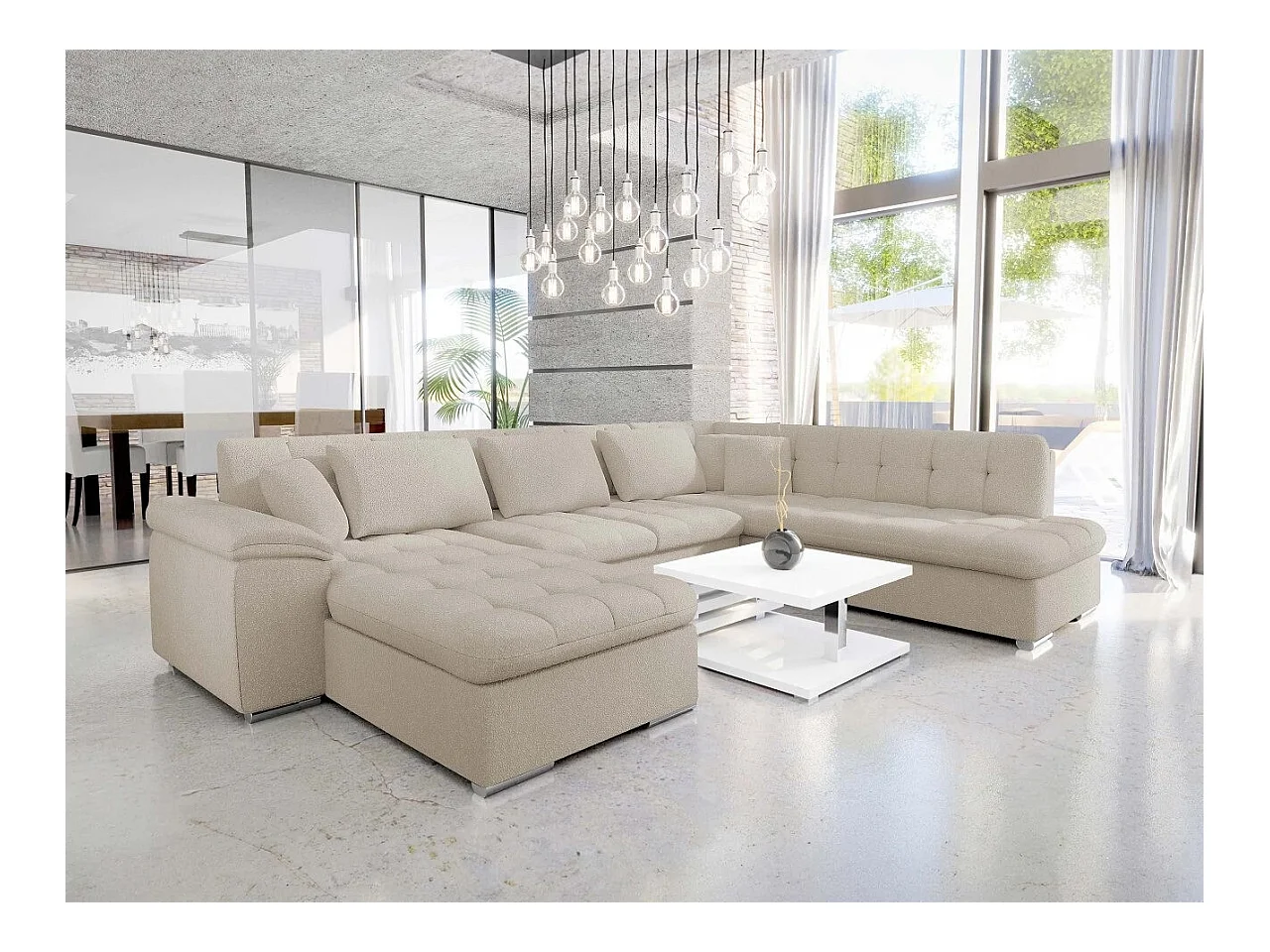 Canapé d'angle Comfivo 170, Brun clair, Fonction de couchage, Boîte de literie, 348x205cm