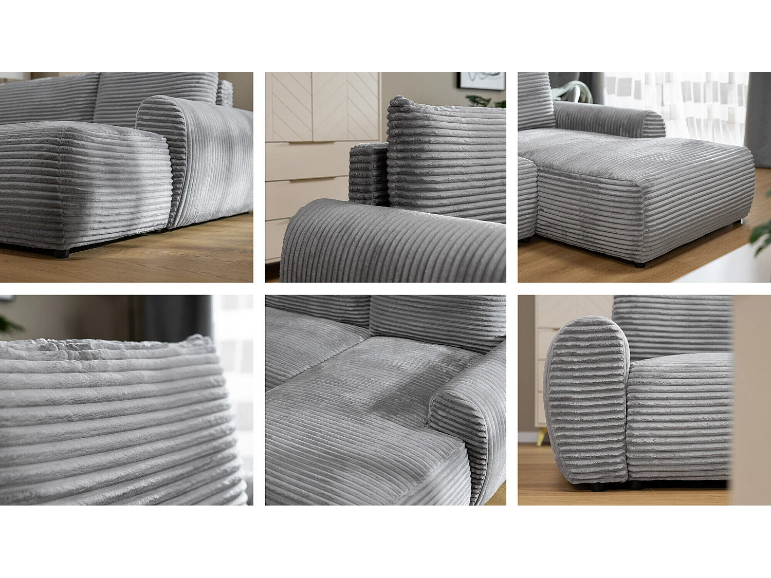 Canapé d'angle TrendyNest 103, Gris, Disponible, 267x177x93cm