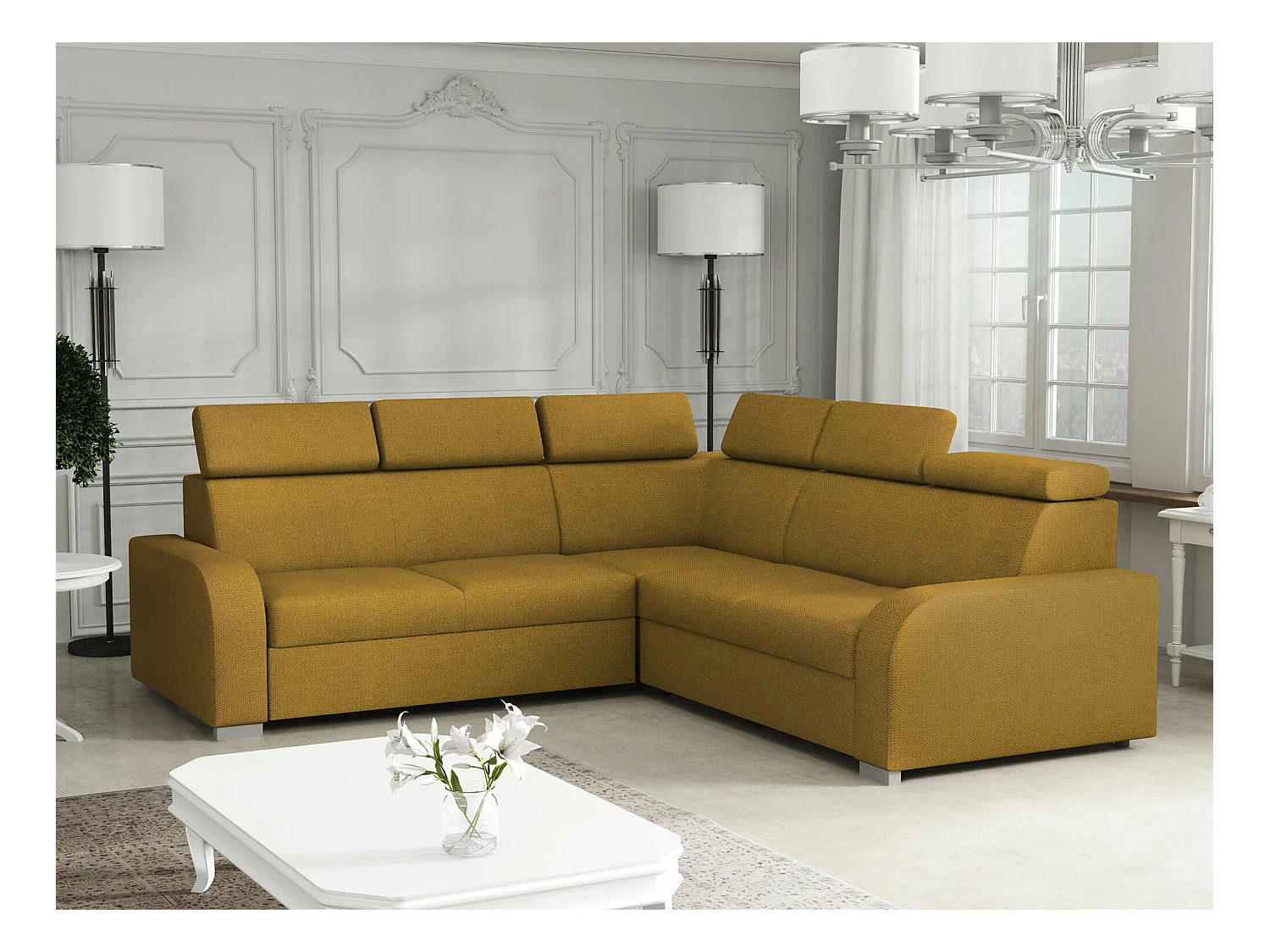 Canapé d'angle Etrcala 101, Jaune, Fonction de couchage, Boîte de literie, 250x250x100cm