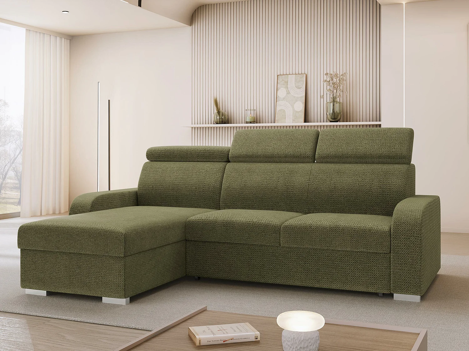 Canapé d'angle Etrcala 100, Vert, Disponible, 235x170x85cm