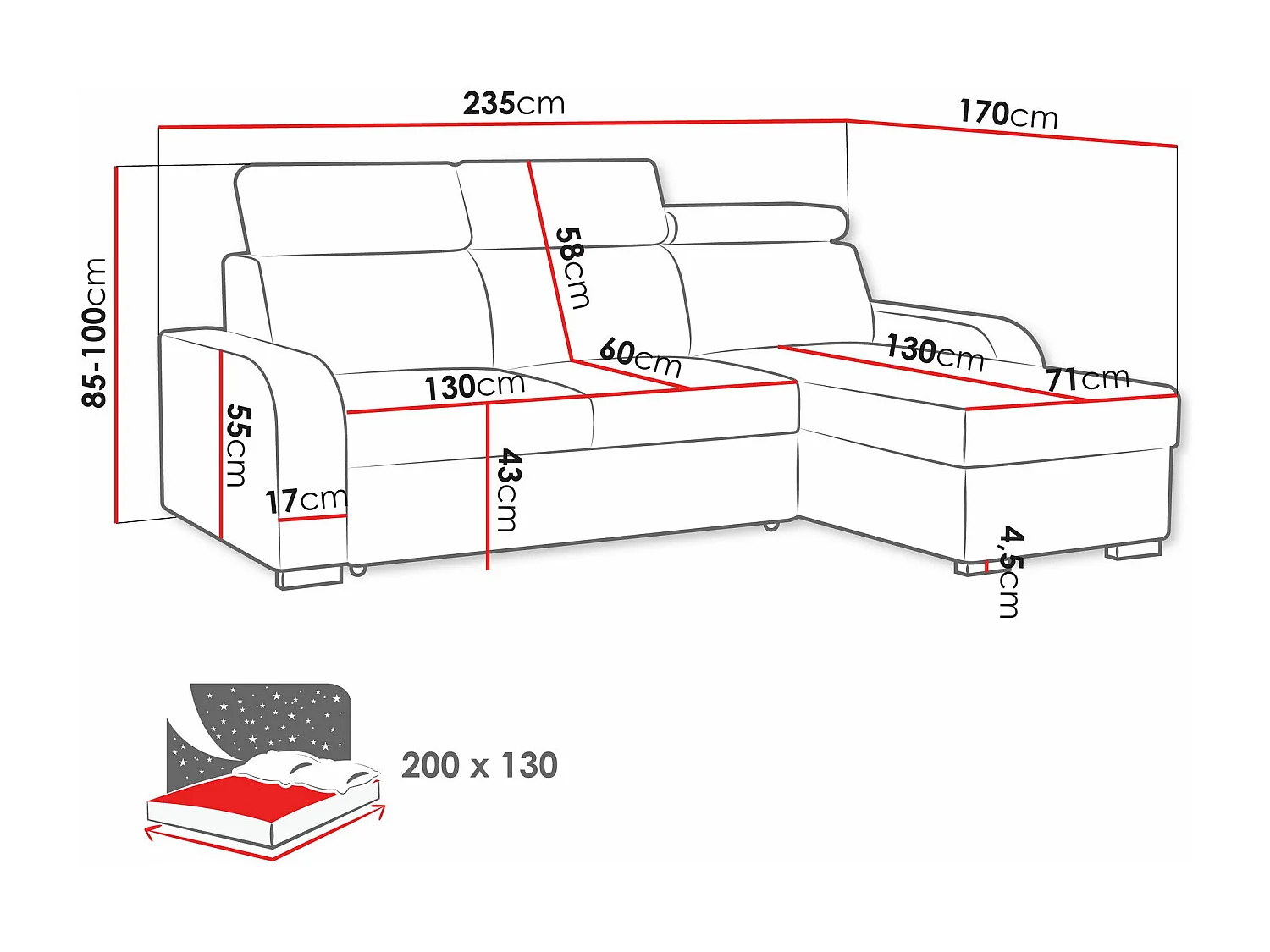 Canapé d'angle Etrcala 100, Vert, Disponible, 235x170x85cm