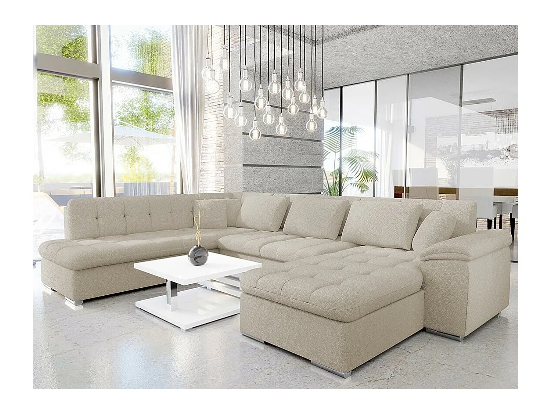 Canapé d'angle Comfivo 180, Brun clair, Fonction de couchage, 348x205x76cm