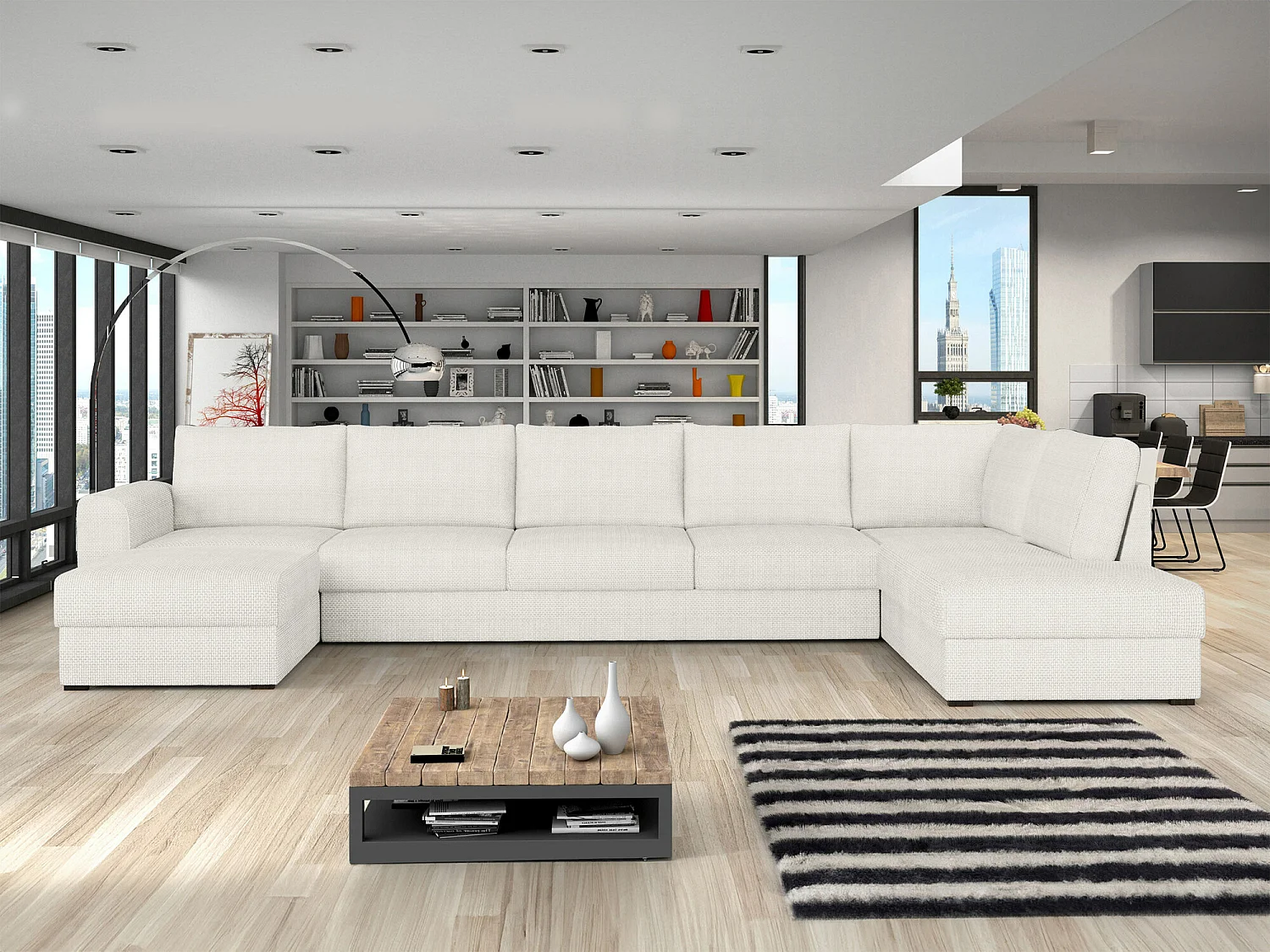 Sofá rinconero Comfivo Flumen I, Blanco, Función de descanso, Almacenaje, 370x186x85cm