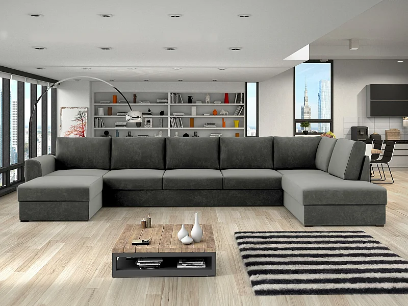 Canapé d'angle Comfivo 191, Gris, Fonction de couchage, Boîte de literie, 370x186x85cm