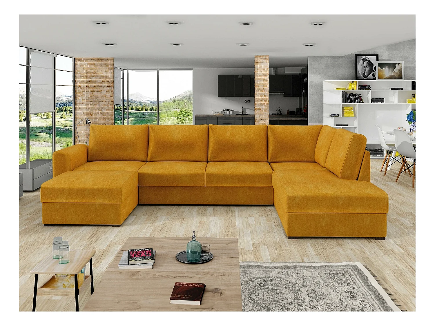 Divano angolare Comfivo 189, Giallo, Con, 305x188x85cm