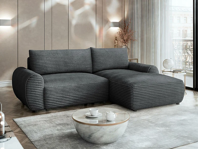 Canapé d'angle TrendyNest 103, Gris, Disponible, 267x177x93cm