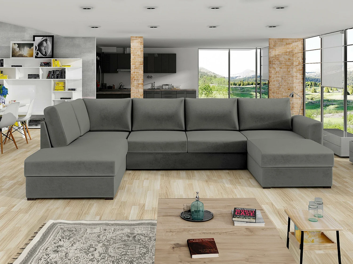 Canapé d'angle Comfivo 189, Gris, Disponible, 305x188x85cm