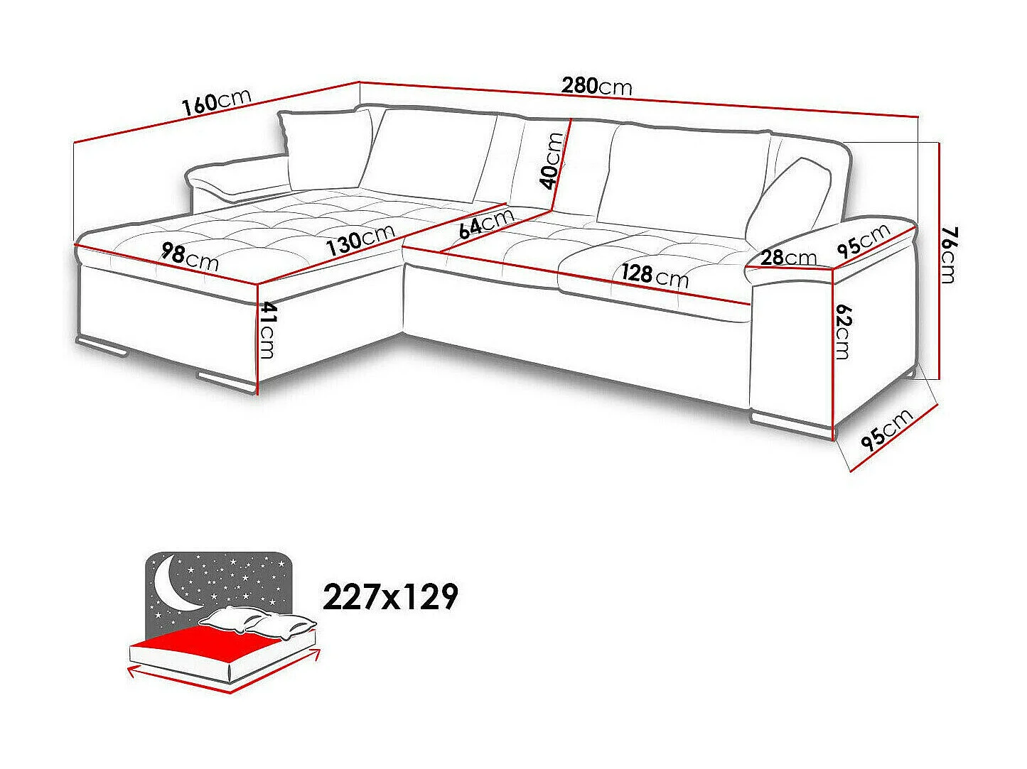 Sofá rinconero Comfivo 107, De color marrón claro, Función de descanso, Almacenaje, 280cm