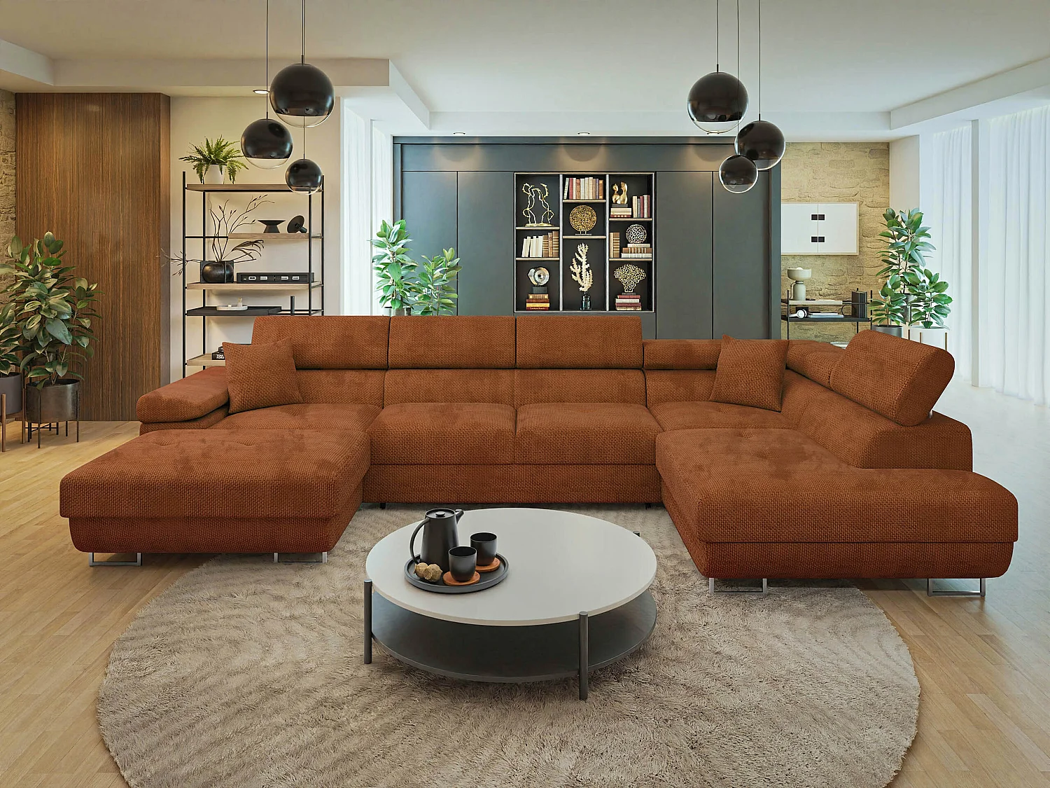 Canapé d'angle Comfivo Vinetum III, Rouge, Disponible, 346x203x70cm