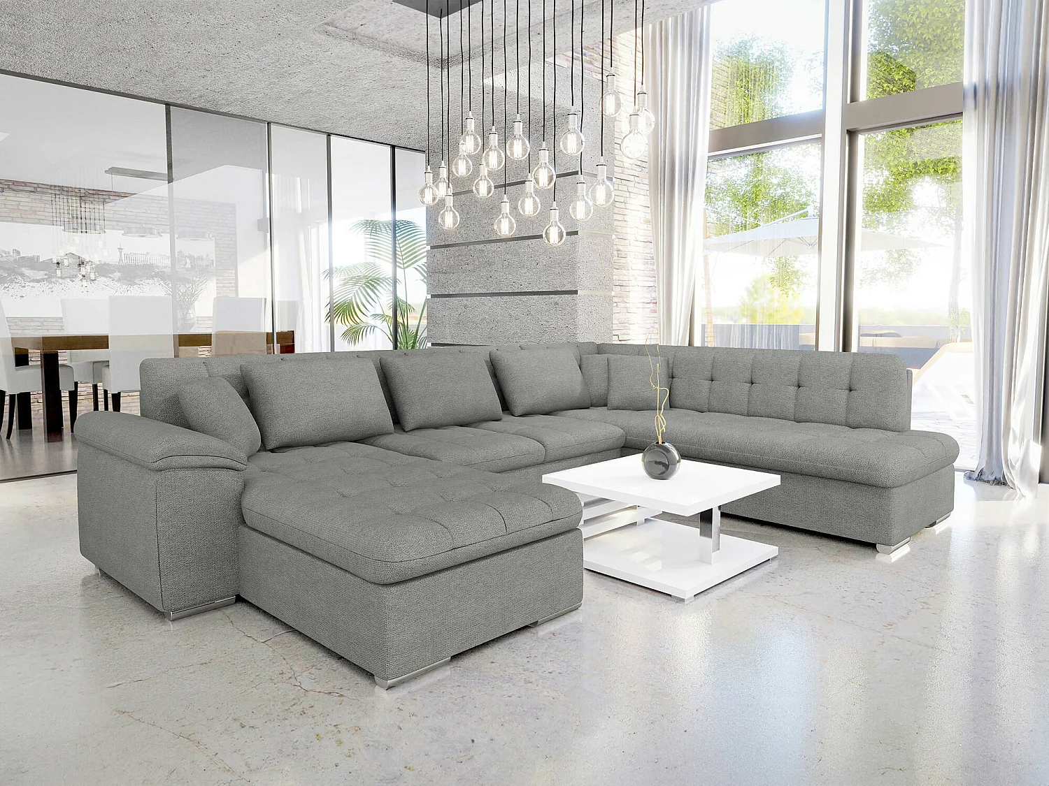 Canapé d'angle Comfivo 114, Gris, Disponible, 348x205x76cm