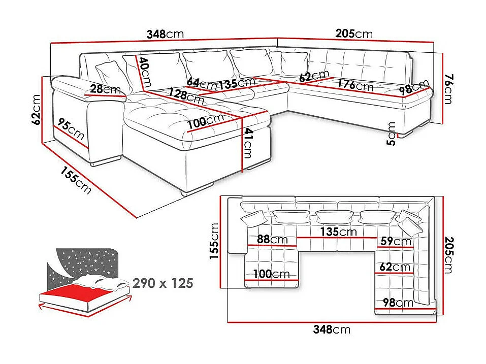 Canapé d'angle Comfivo 114, Gris, Disponible, 348x205x76cm