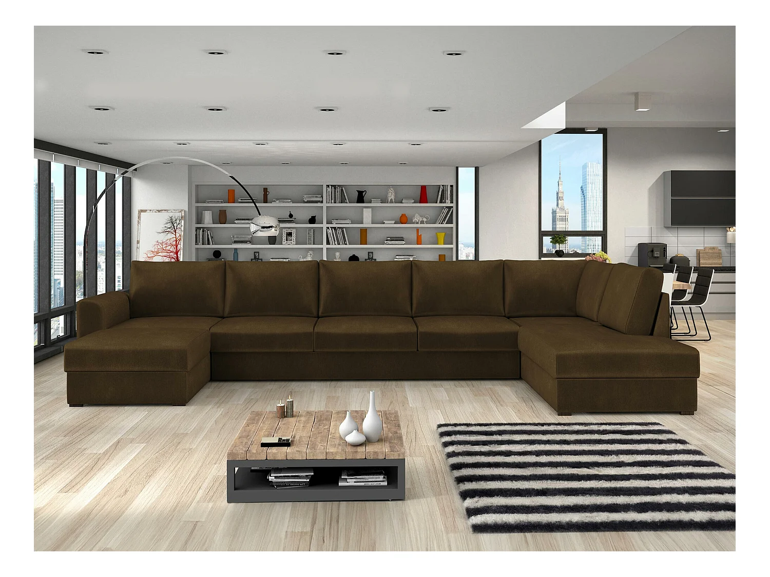 Divano angolare Comfivo 191, Marrone, Con, 370x186x85cm