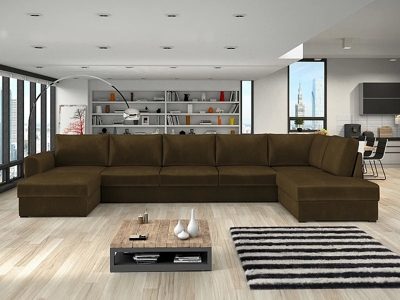 Sofá rinconero Comfivo 191, Marrón, Función de descanso, Almacenaje, 370x186x85cm