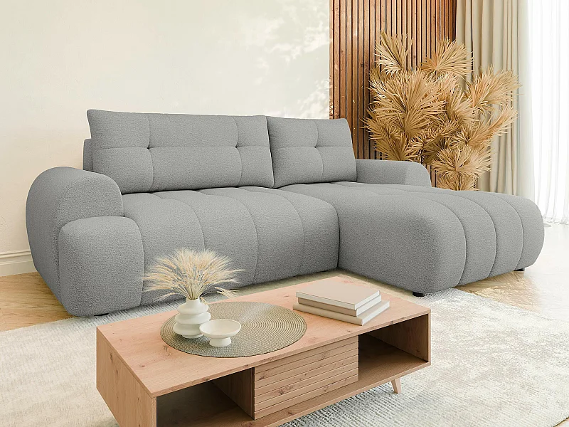 Sofá rinconero TrendyNest 104, Gris, Función de descanso, Almacenaje, 265x177x93cm