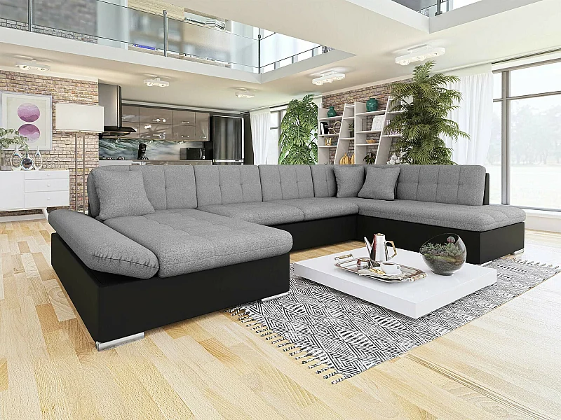 Sofá rinconero Comfivo 150, Gris, Función de descanso, Almacenaje, 345x205x76cm