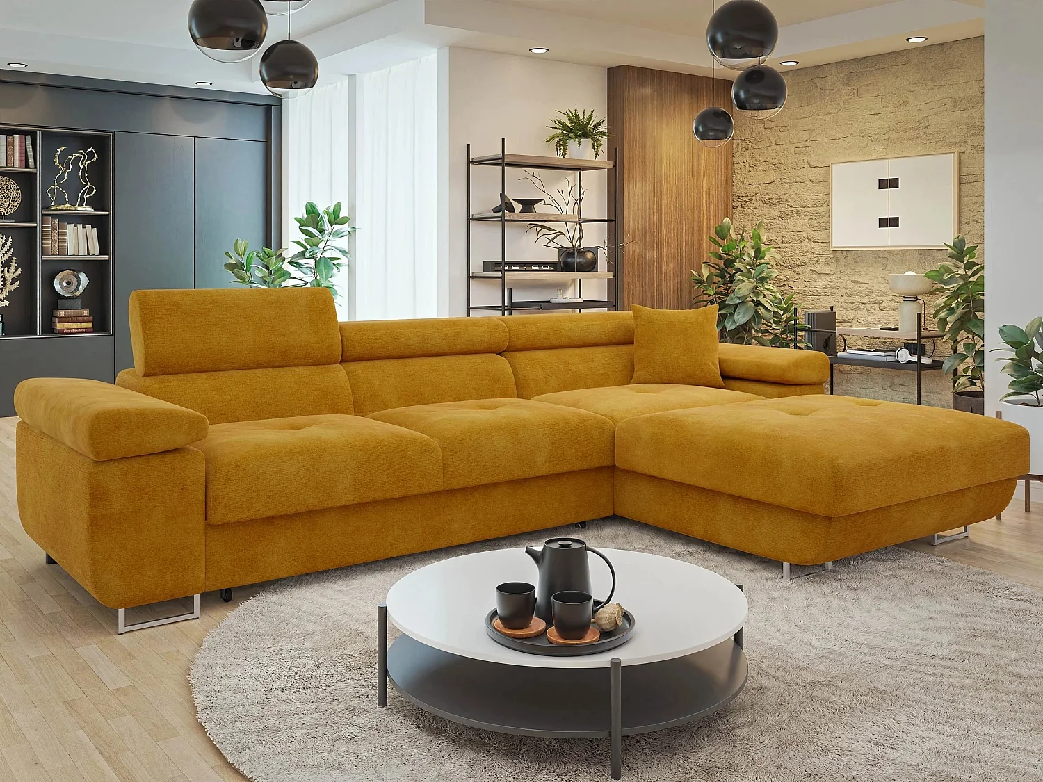 Canapé d'angle Comfivo Vinetum II, Jaune, Disponible, 280x170x70cm