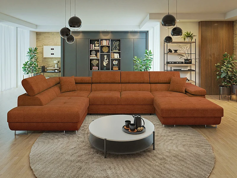 Sofá rinconero Comfivo Eliferu 103, Rojo, Función de descanso, Almacenaje, 346x203x70cm