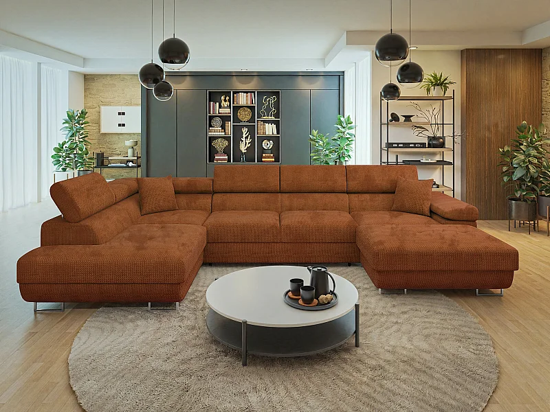 Sofá rinconero Comfivo Eliferu 103, Rojo, Función de descanso, Almacenaje, 346x203x70cm