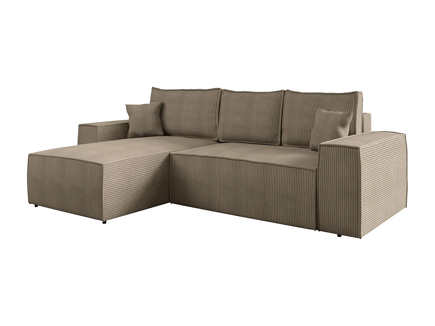 Canapé d'angle Clovis 108, Brun clair, Fonction de couchage, Boîte de literie, 279x174cm