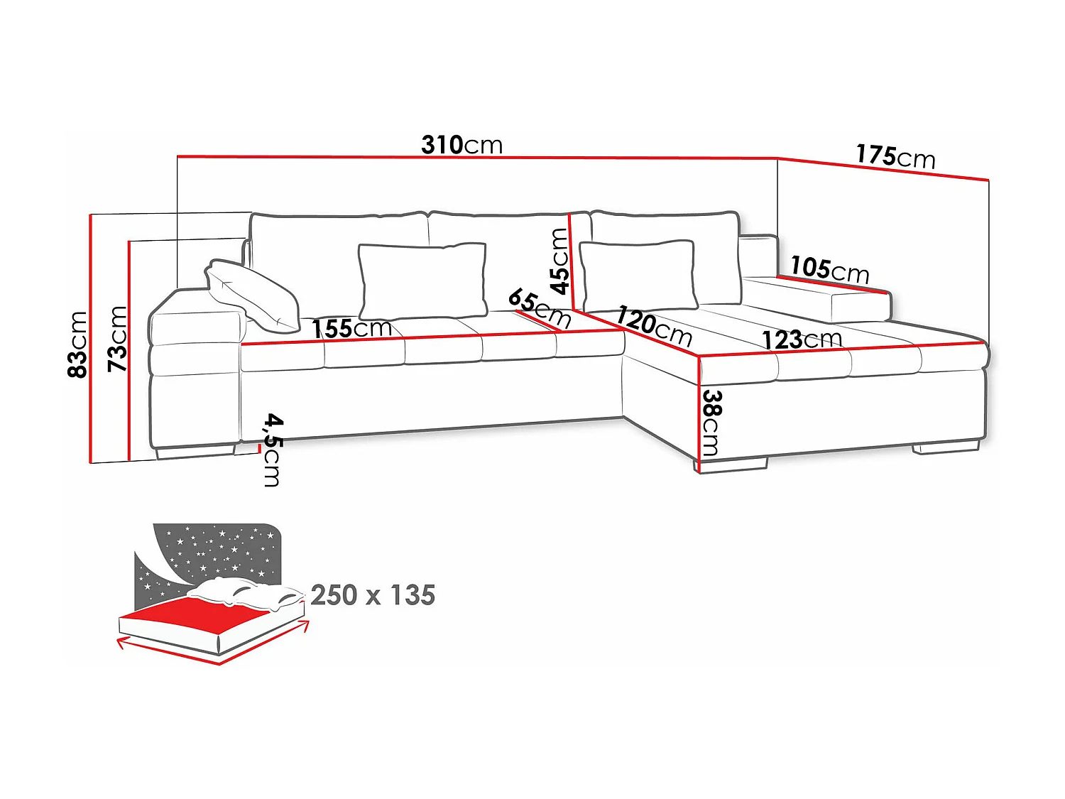Canapé d'angle Comfivo 169, Jaune, Fonction de couchage, Boîte de literie, 310x175x83cm