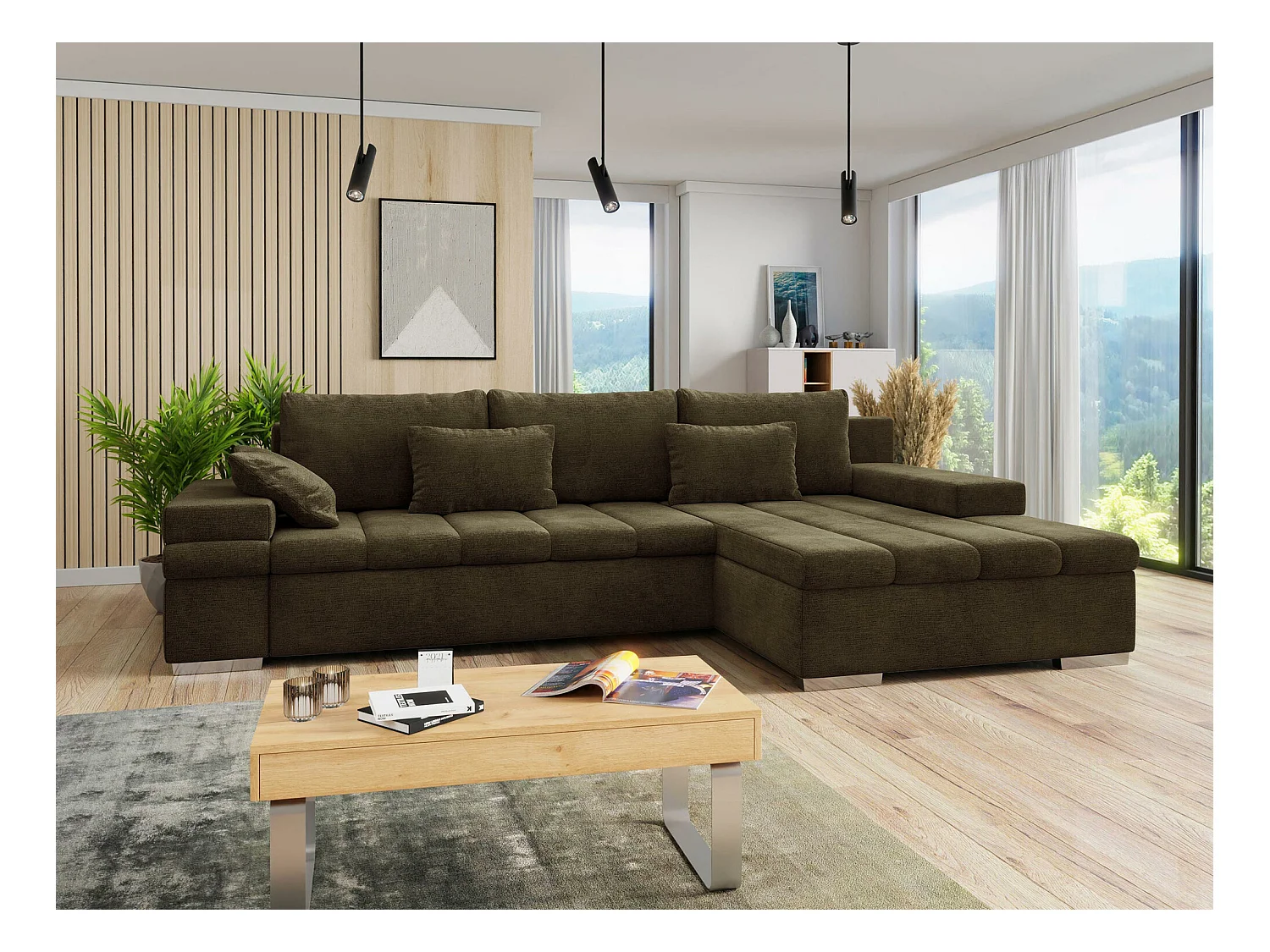 Divano angolare Comfivo 169, Marrone, Con, 310x175x83cm