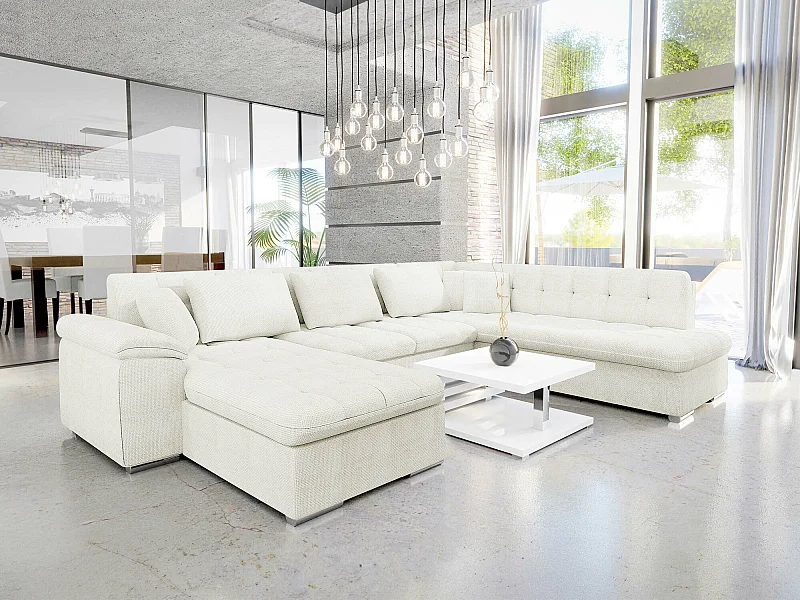 Sofá rinconero Comfivo 128, De color marrón claro, Función de descanso, 348x205x76cm