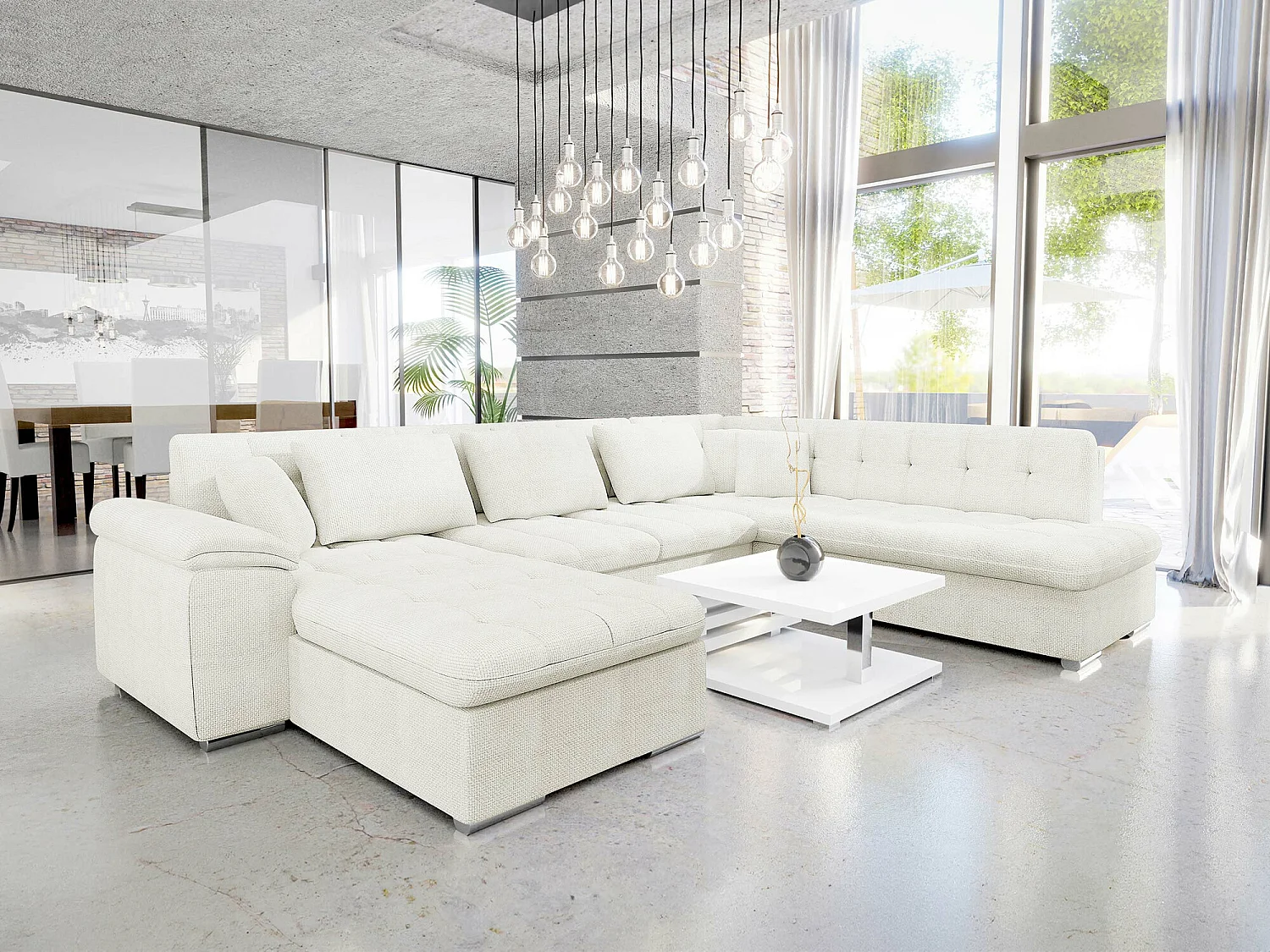 Sofá rinconero Comfivo 128, De color marrón claro, Función de descanso, 348x205x76cm