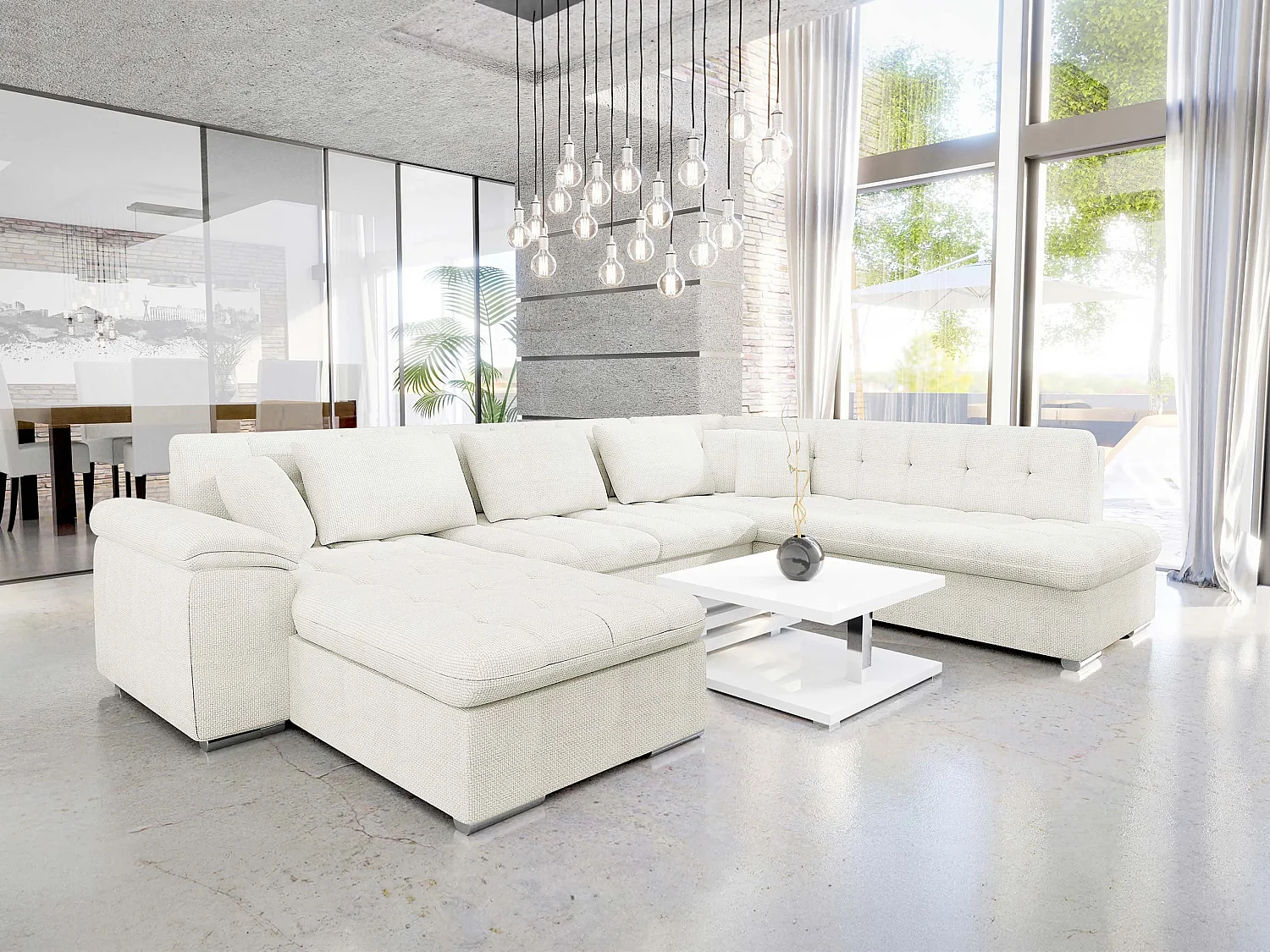 Sofá rinconero Comfivo Gemma II, Blanco, Función de descanso, 348x205x76cm