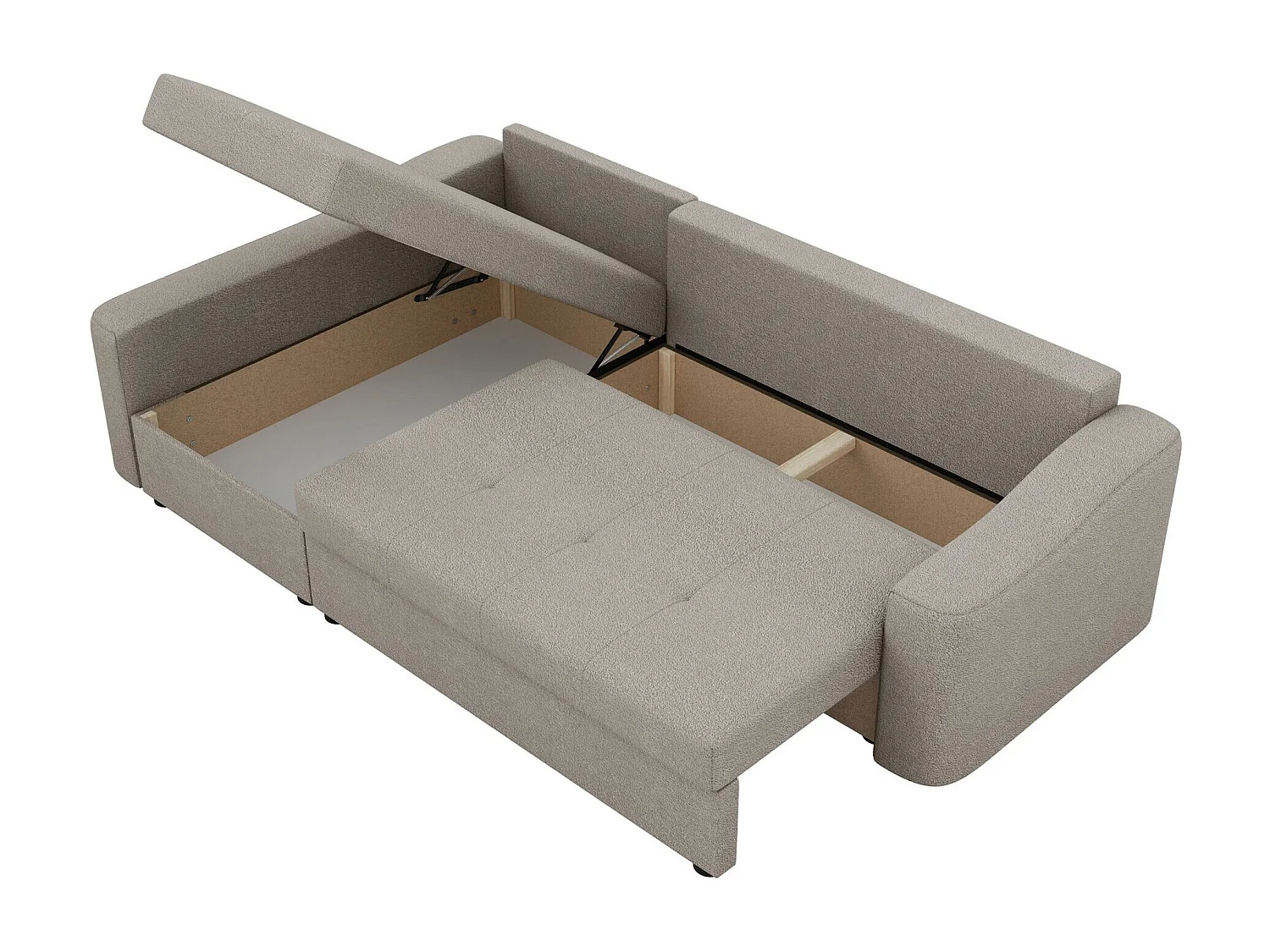 Sofá de canto Rome 107, Castanho claro, Funcionalidade de dormir