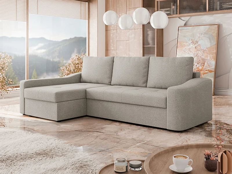 Sofá rinconero Rome 107, De color marrón claro, Función de descanso, Almacenaje, 253x88cm