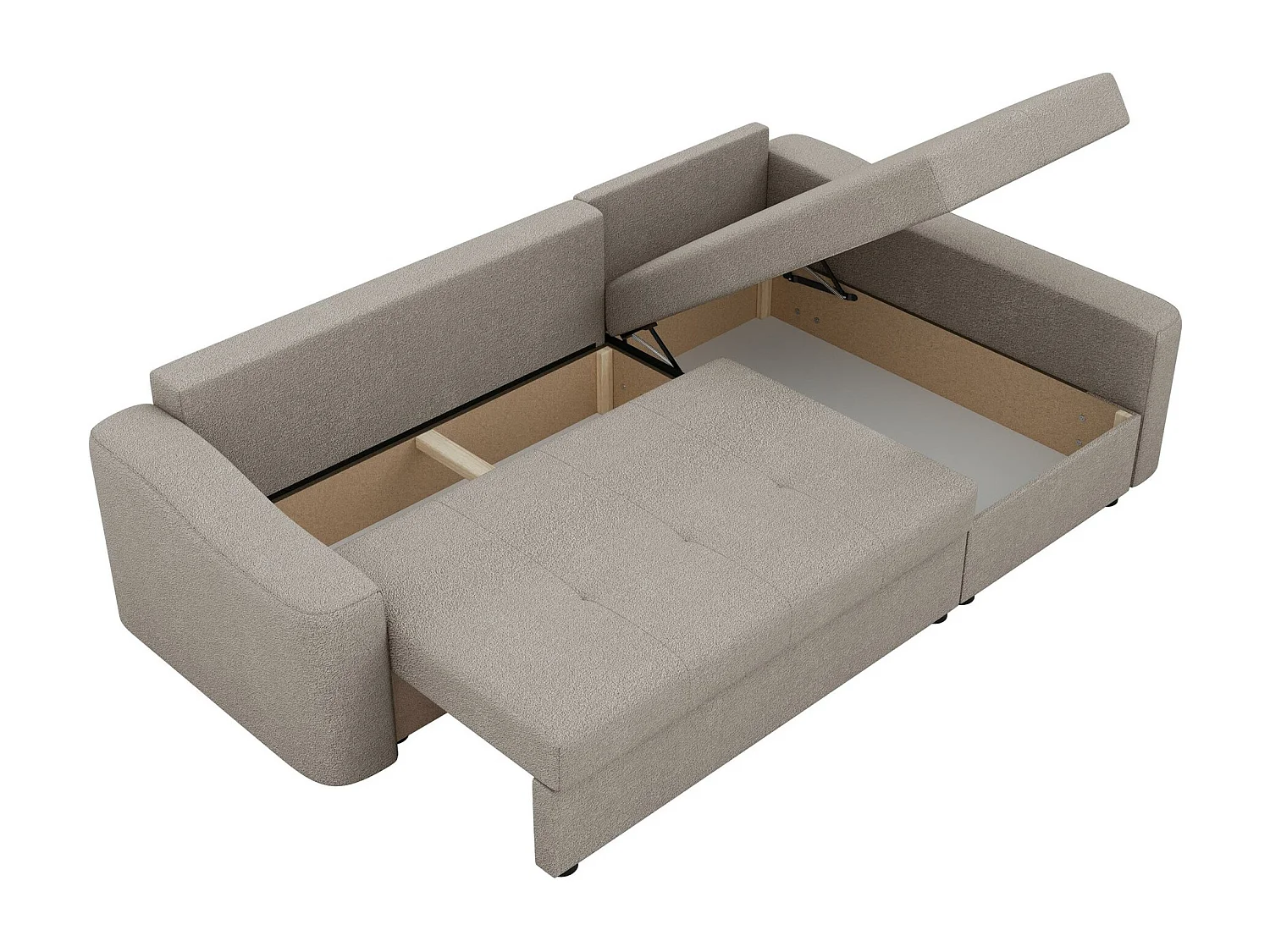 Sofá rinconero Rome 107, De color marrón claro, Función de descanso, Almacenaje, 253x88cm