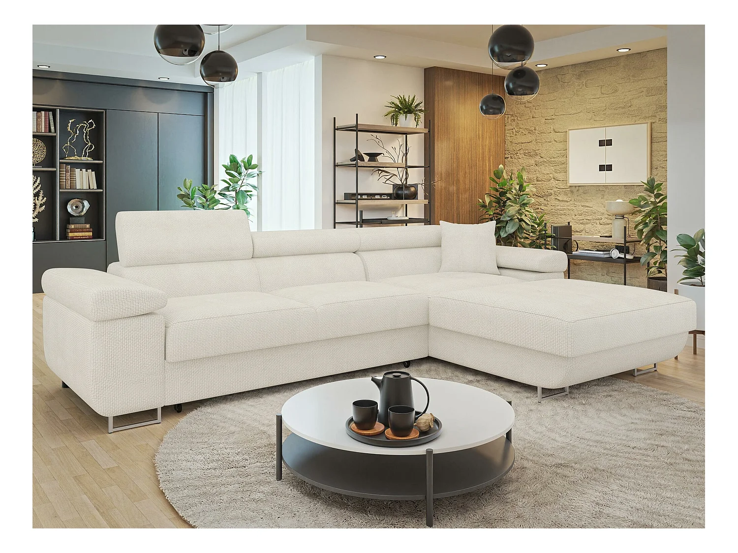Sofá rinconero Comfivo Eliferu 102, De color marrón claro, Función de descanso, 280x170cm