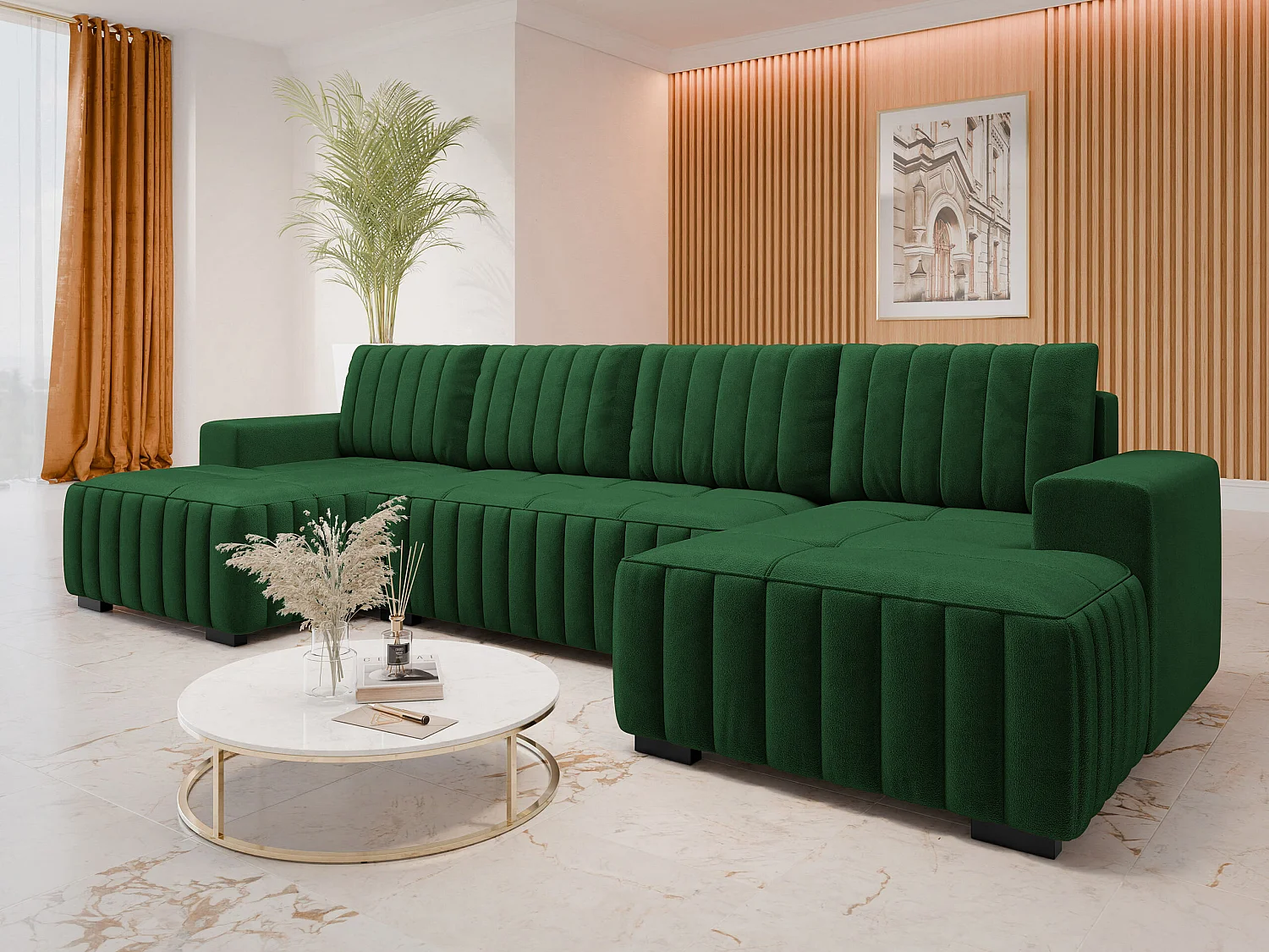 Canapé d'angle Columbus 232, Vert, Disponible, 310x140x85cm