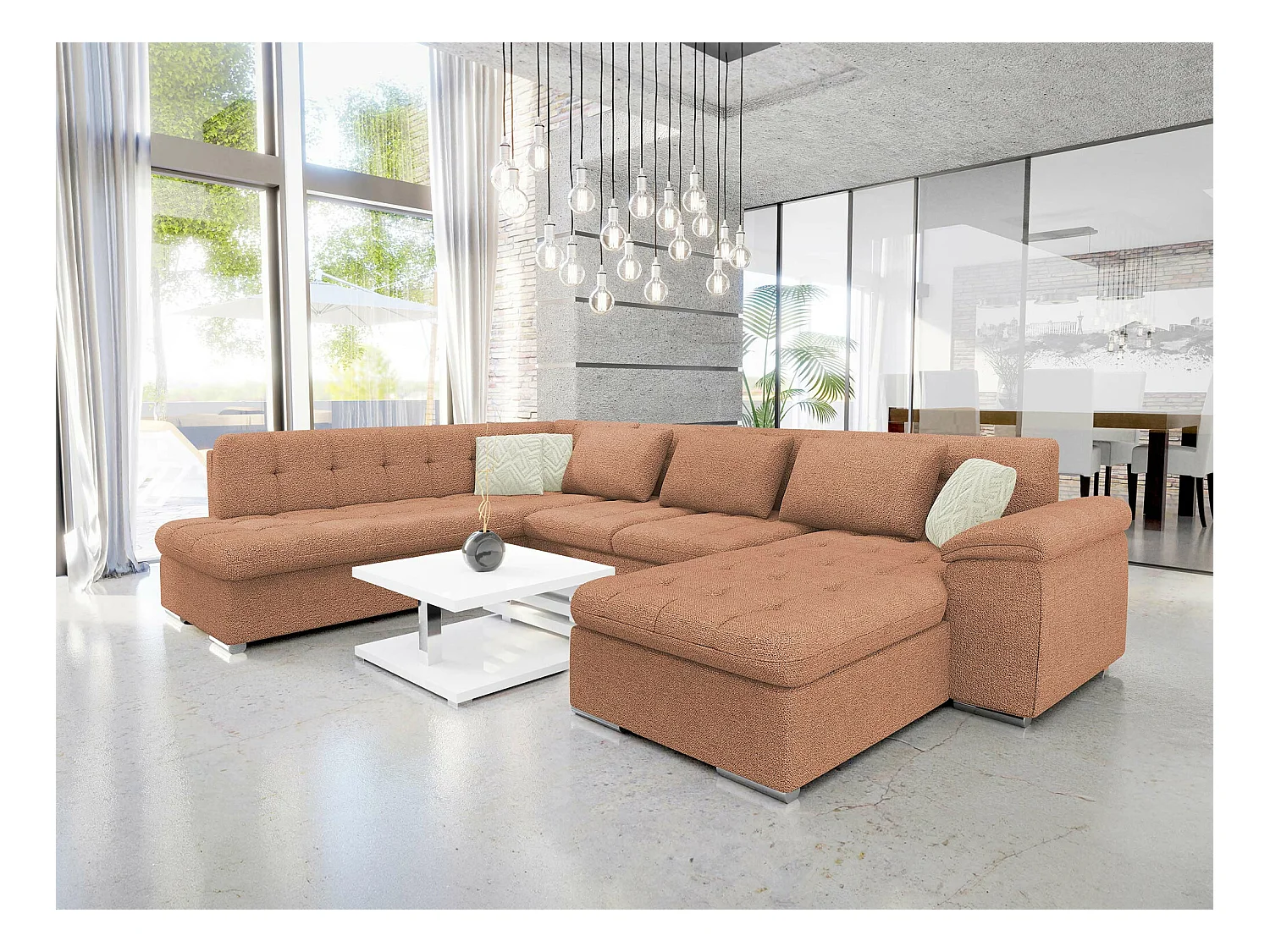 Canapé d'angle Comfivo 170, Marron, Fonction de couchage, Boîte de literie, 348x205x76cm