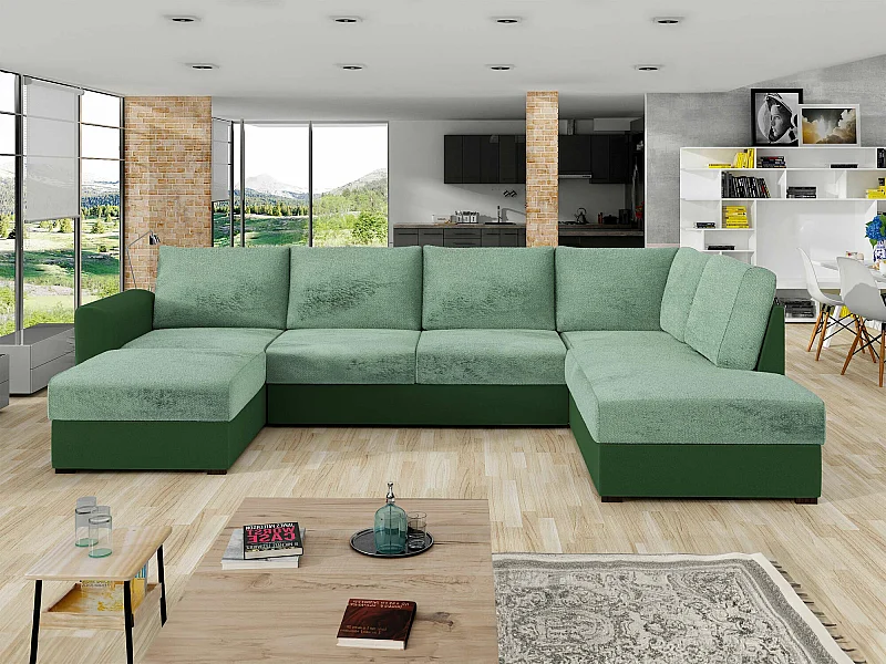 Sofá rinconero Comfivo 261, Turquesa, Función de descanso, Almacenaje, 305x188x85cm