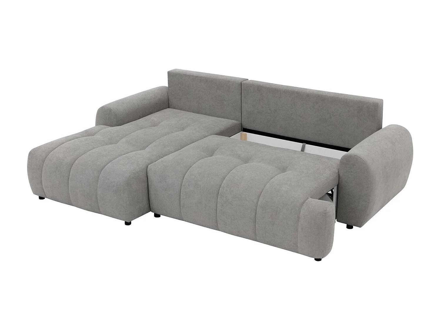 Canapé d'angle TrendyNest 104, Gris, Fonction de couchage, Boîte de literie, 265x177x93cm