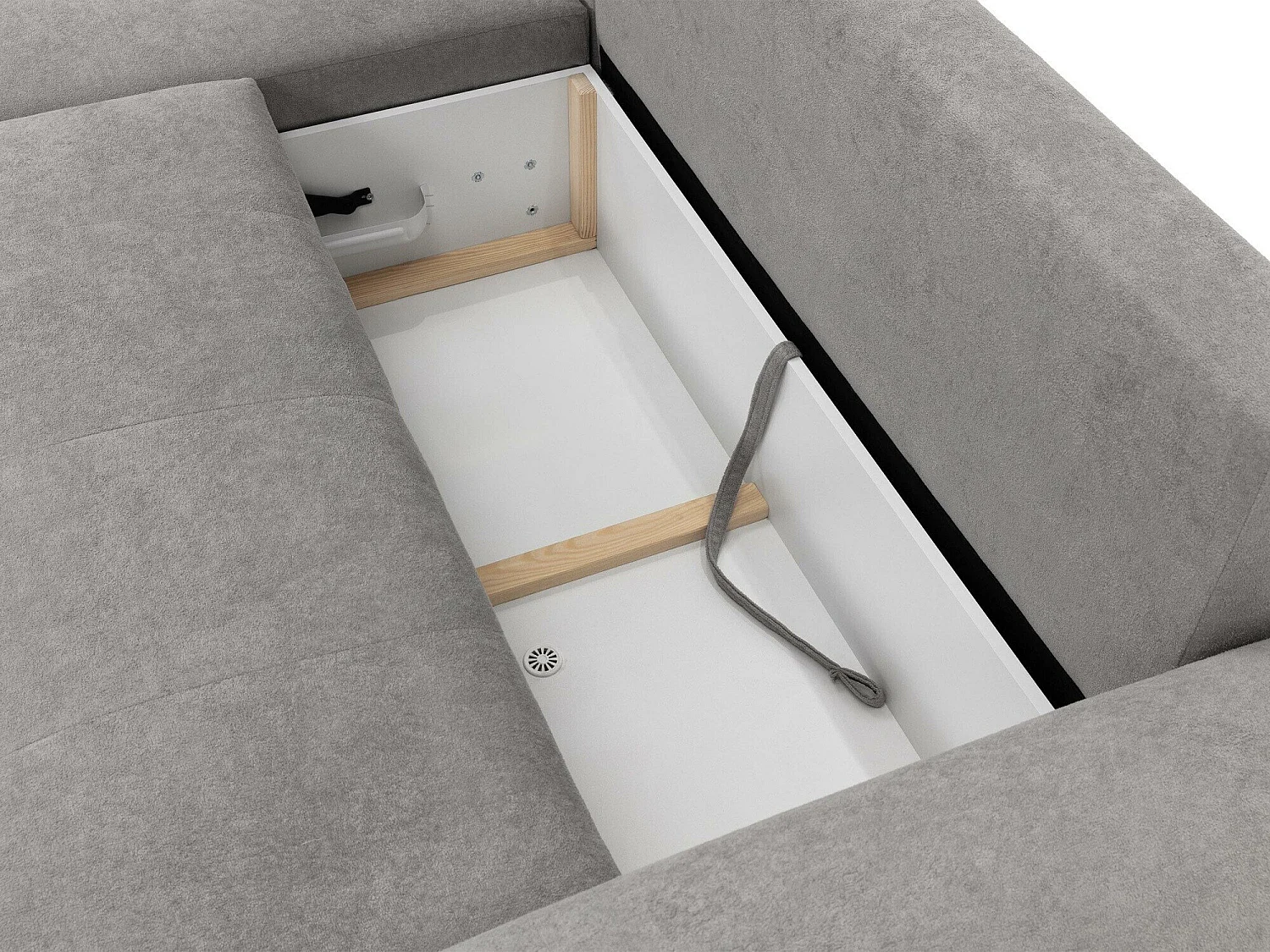 Canapé d'angle TrendyNest 104, Gris, Fonction de couchage, Boîte de literie, 265x177x93cm